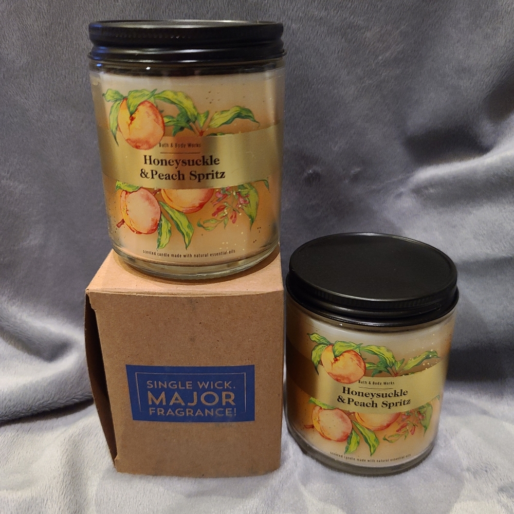 Honeysuckle & Peach Spritz single wick candle BBW